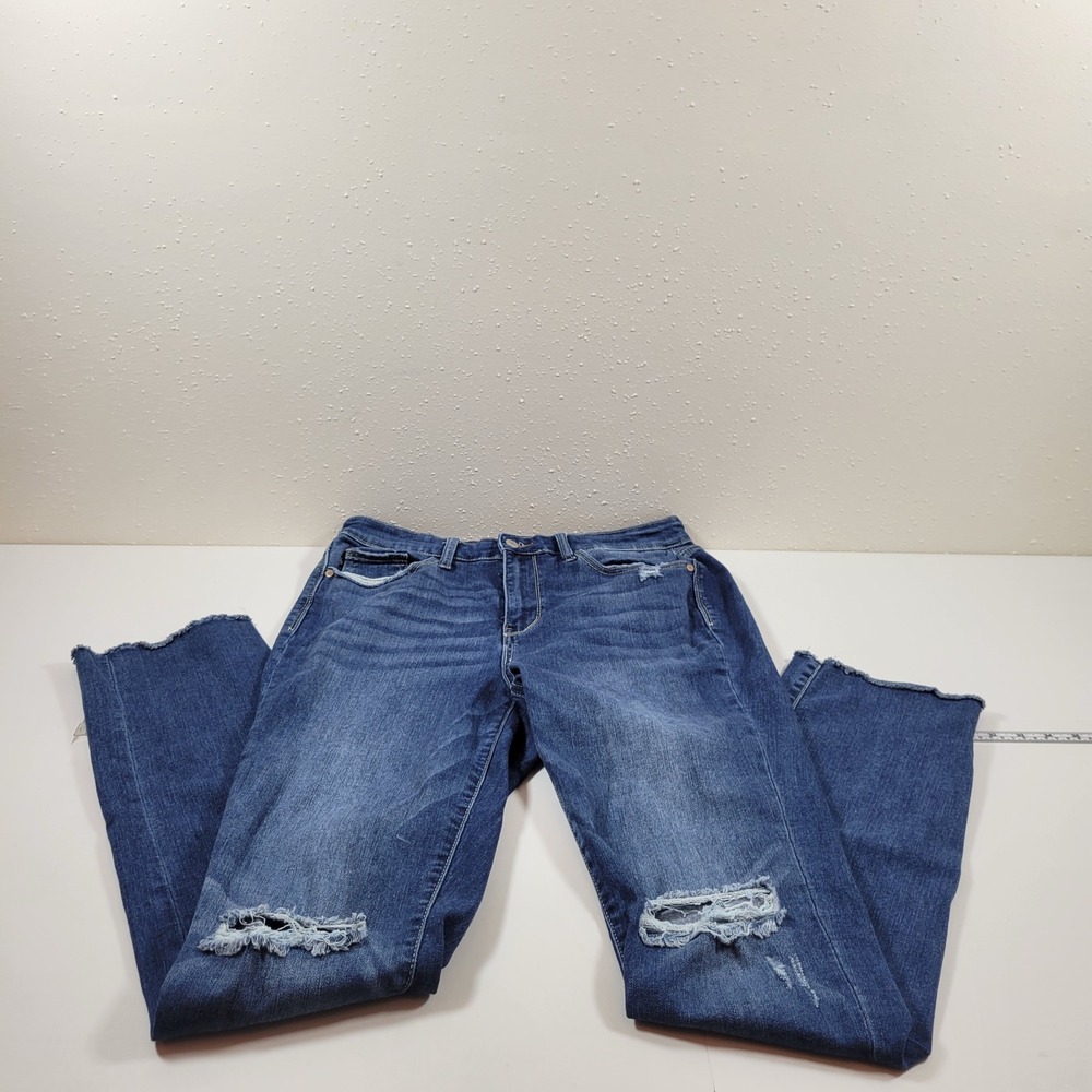 Judy Blue Straight Fit Jeans Womens 13/31 Blue Excellent Distressed Raw Hem